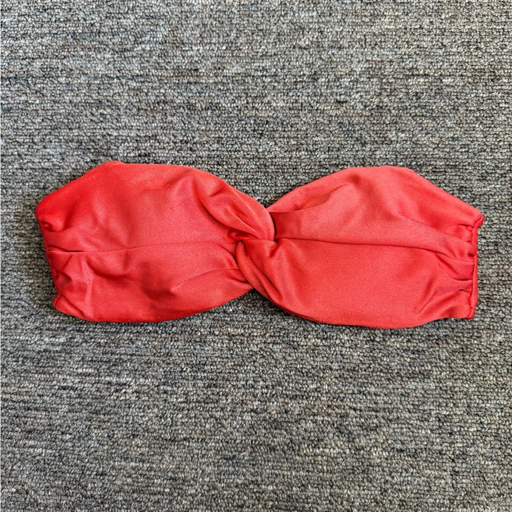 Aerie Orange / Red Twist Bandeau Swim Top